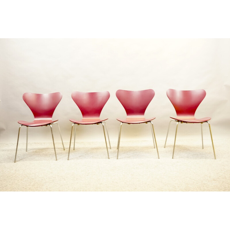 Satz von 4 Holzstühlen Modell 3107 von Arne Jacobsen für Fritz Hansen, Dänemark 1959