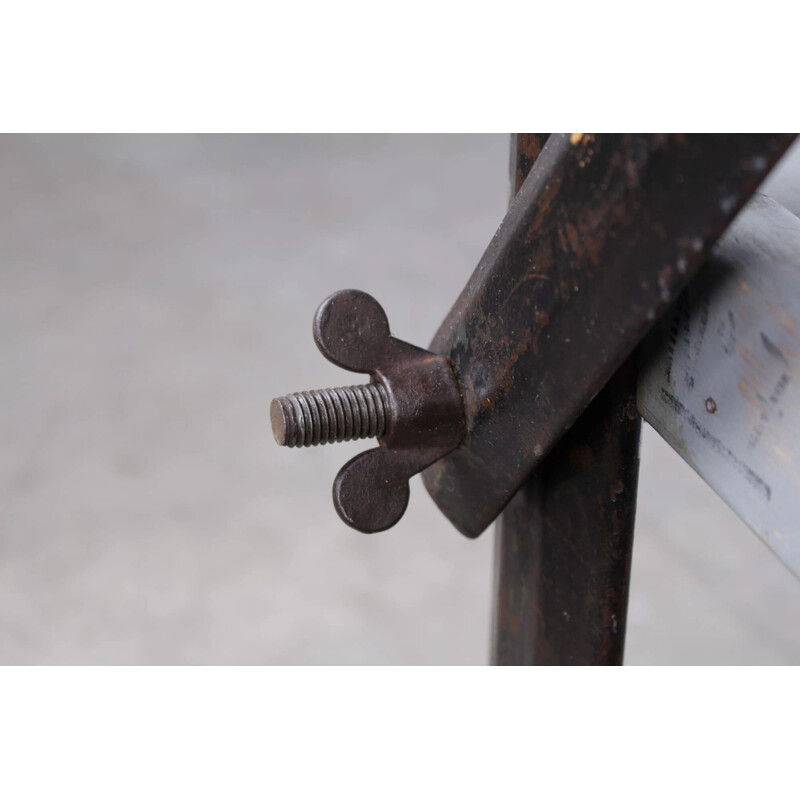 Tubesca vintage industrial scaffolding shelf in black lacquered steel and wood, 1950