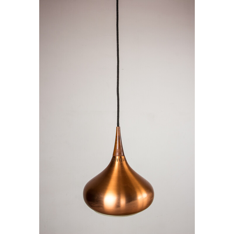Vintage "Orient" suspension lamp in metal and rosewood with 3 bulbs by Jo Hammerborg for Fog and Mørup, Denmark 1965