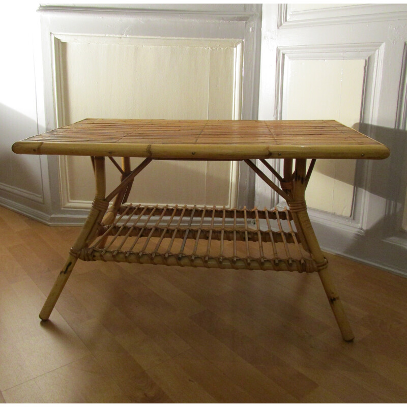 Rattan rectangular coffee table - 1950s