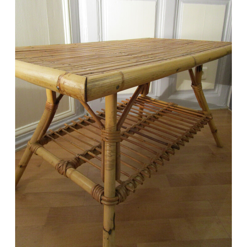 Rattan rectangular coffee table - 1950s