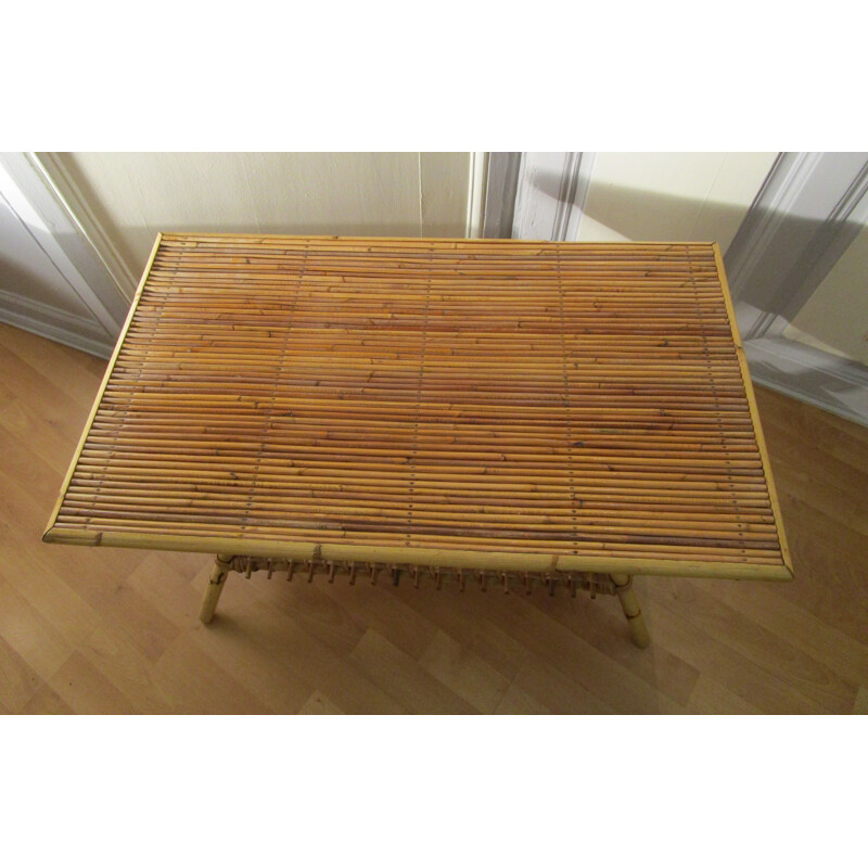 Rattan rectangular coffee table - 1950s