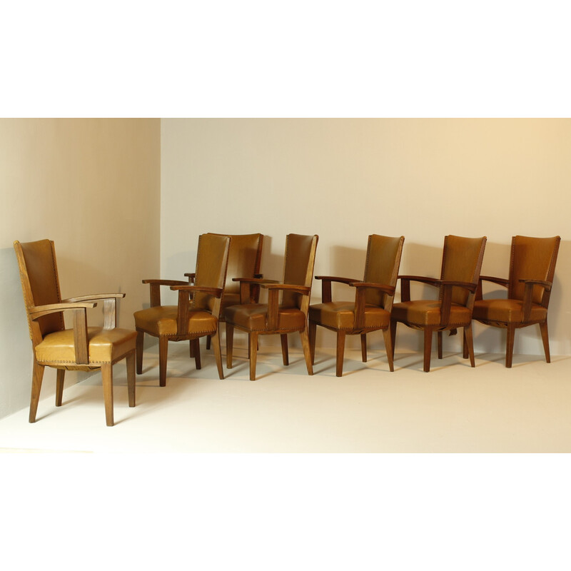 Set van 7 vintage eiken stoelen door Hendrik Wouda, 1920