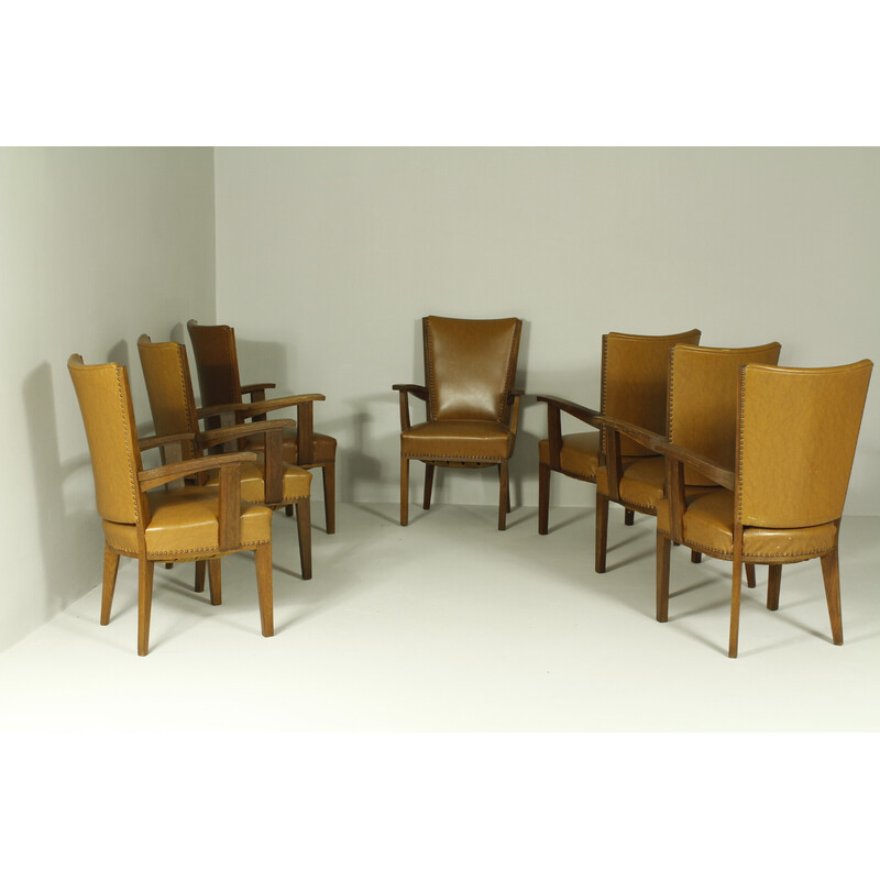 Set of 7 vintage oak chairs by Hendrik Wouda, 1920