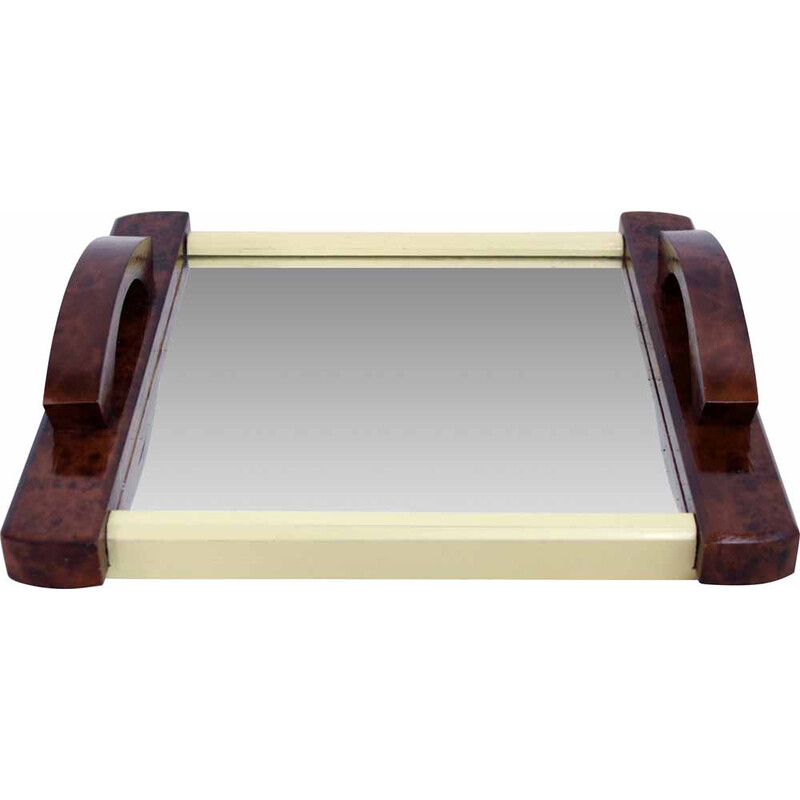 Vintage Art Deco mirror tray in wood and plywood