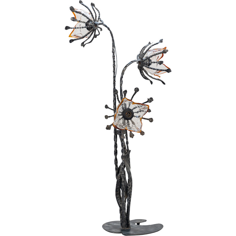 Vintage floor lamp in blown Murano glass and metal for Mazzega, Italy 1960