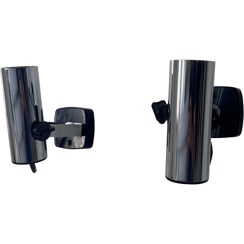 Pair of vintage chrome metal wall lights for Targetti, Italy 1970