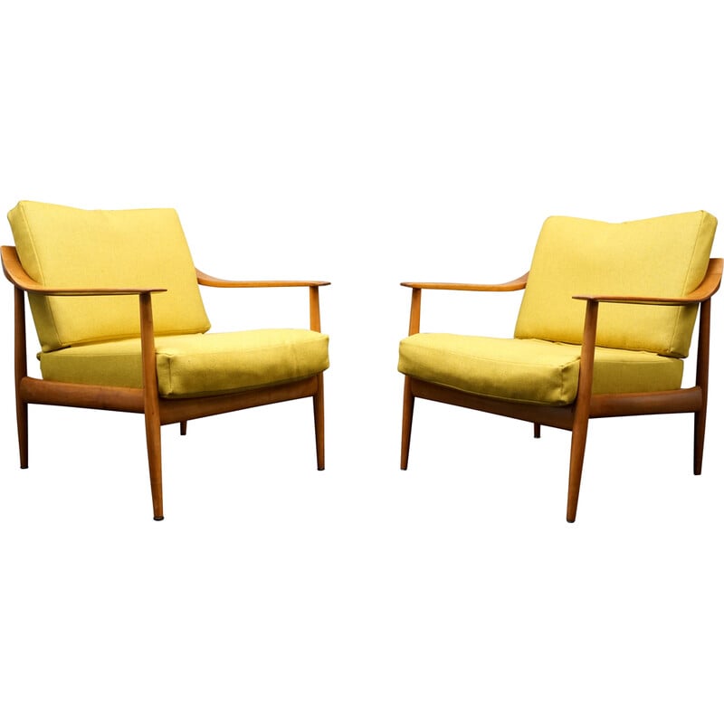 Pair of vintage armchairs in yellow fabric by Walter Knoll, Germany 1960