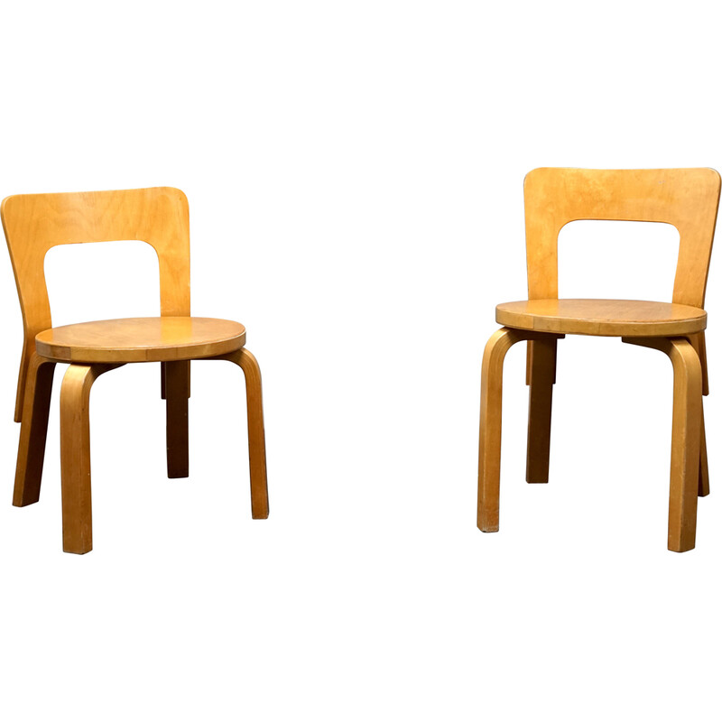 Pair of vintage wooden children's chairs by Alvar Aalto for Artek, 1960