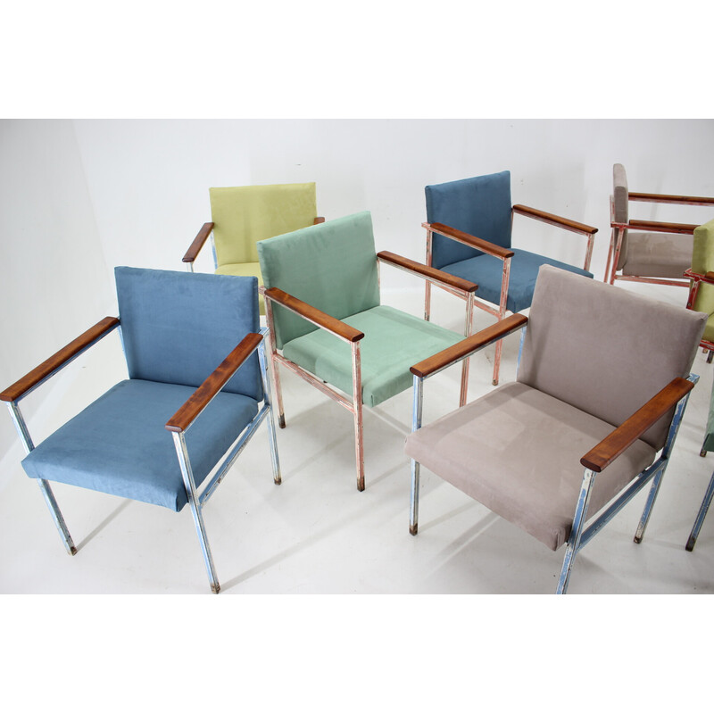 Set of 8 vintage armchairs in iron and wood, Czechoslovakia 1960