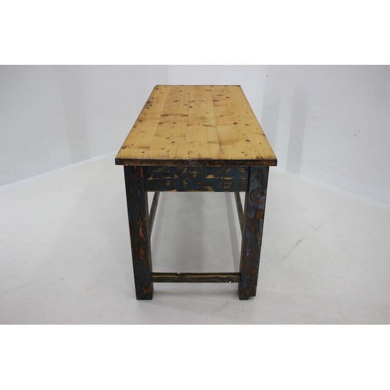 Vintage dining table in weathered pine wood, Czechoslovakia 1950