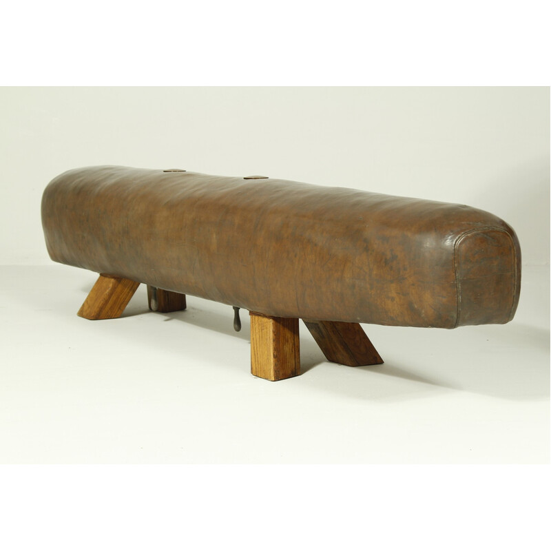 Vintage Leather Gymnastics Pommel Horse Bench