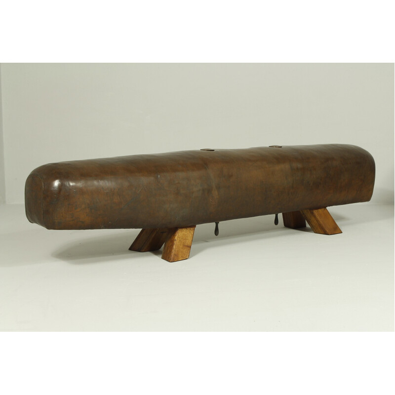 Vintage Leather Gymnastics Pommel Horse Bench