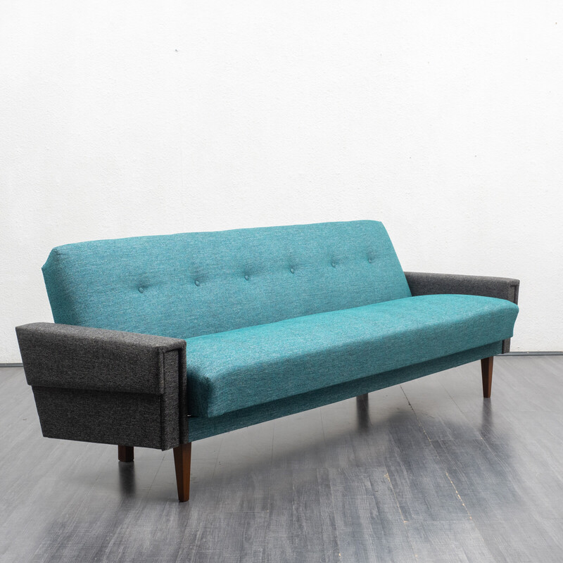 Vintage 3-seater fold-out sofa in solid beech wood, 1960