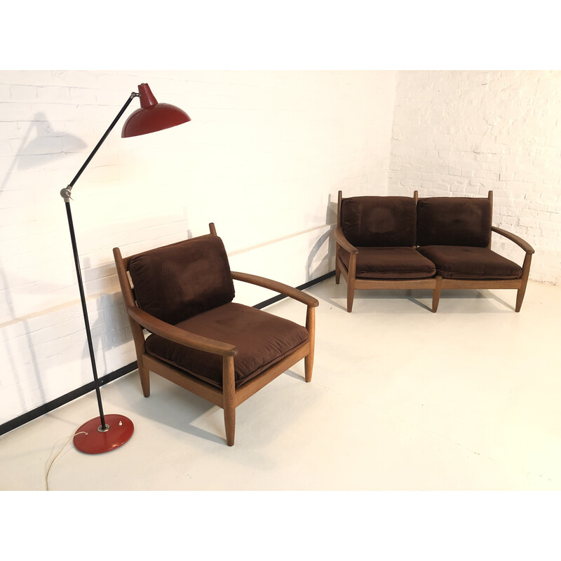 Vintage 2-Sitzer-Sofa aus Eiche und Samt, 1960