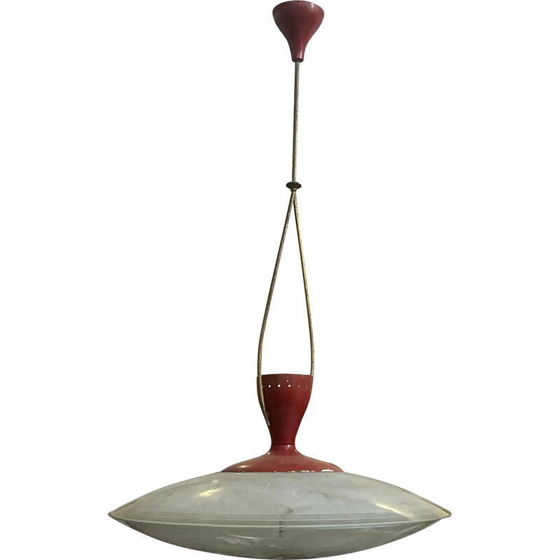 Vintage brass and aluminum pendant lamp, Italy 1950
