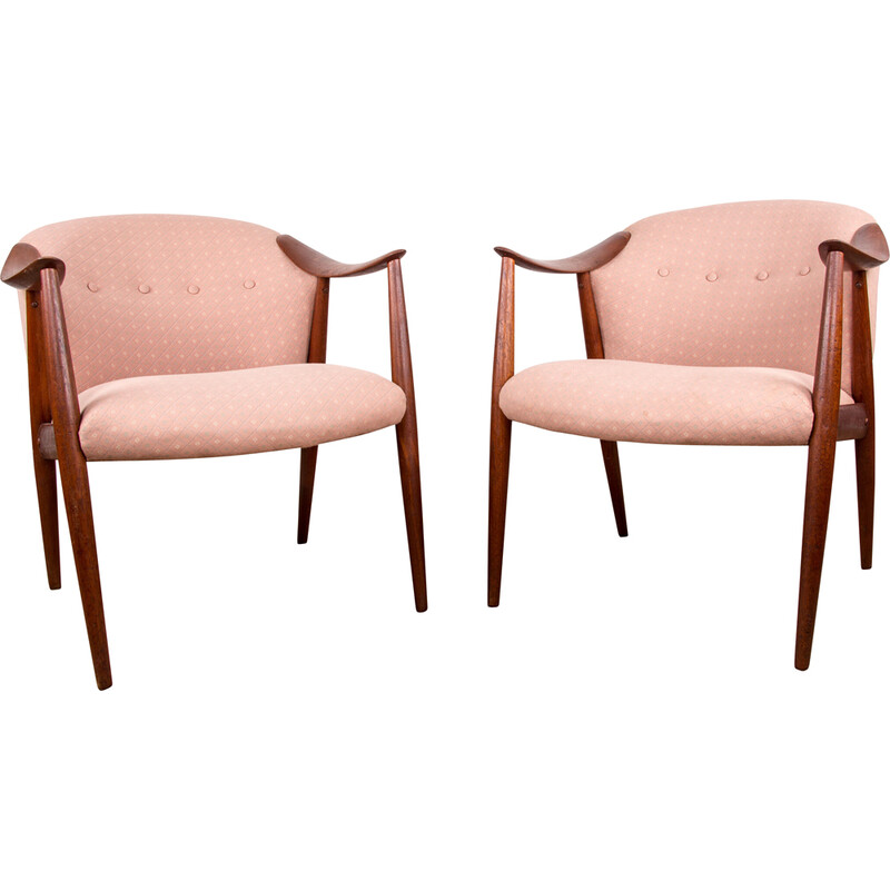 Pair of vintage Tyrol teak and fabric armchairs designed by Gerhard Berg for Westnofa, Norway 1960