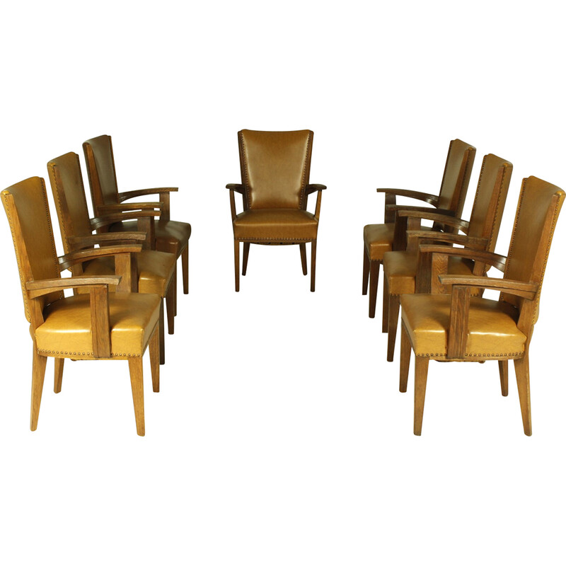 Lot de 7 chaises vintage en chêne par Hendrik Wouda, 1920