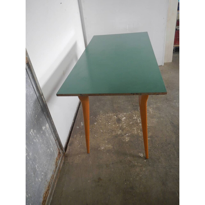 Vintage dining set in beech wood and green imitation leather