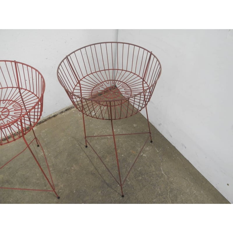 Pair of vintage red plasticized metal baskets