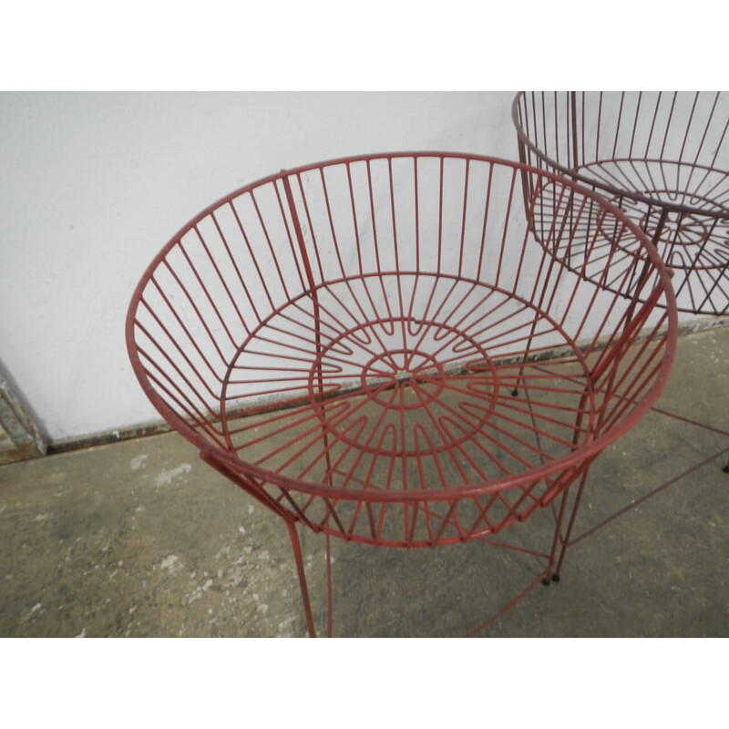 Pair of vintage red plasticized metal baskets
