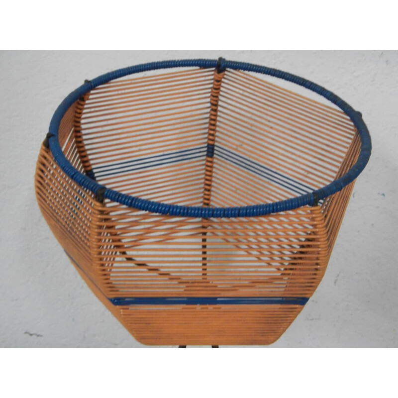 Vintage plant pot in iron and colored plastic wire