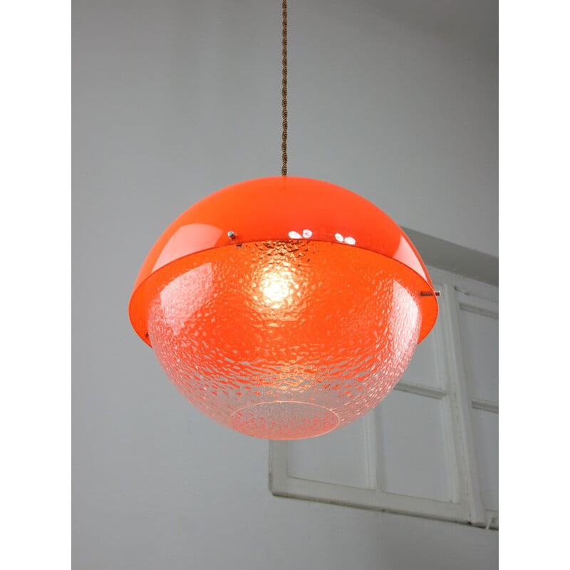 Vintage Space Age pendant lamp in orange acrylic glass, Italy 1970