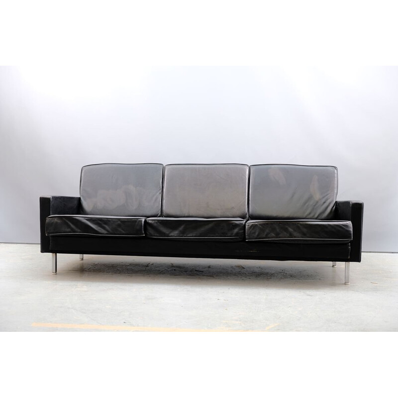 Vintage 3-seater metal and leather sofa by George Nelson for Herman Miller, 1960
