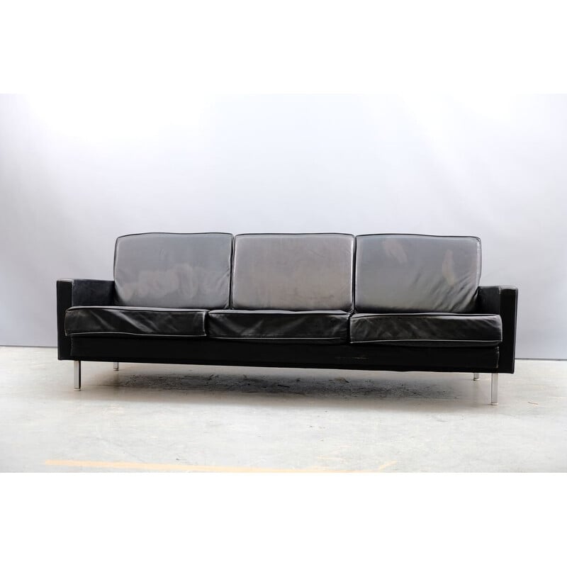 Vintage 3-Sitzer Sofa aus Metall und Leder von George Nelson für Herman Miller, 1960