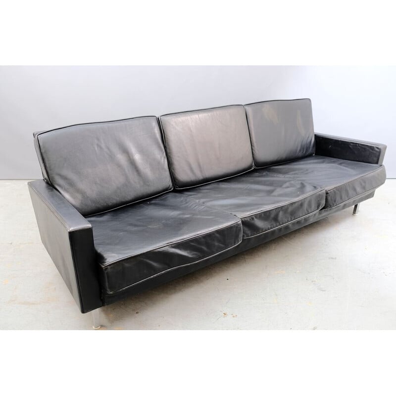 Vintage 3-Sitzer Sofa aus Metall und Leder von George Nelson für Herman Miller, 1960