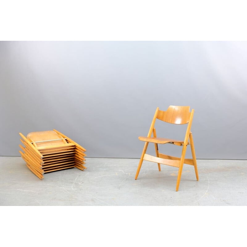Juego de 6 sillas plegables de madera SE18 de Egon Eiermann para Wilde y Spieth, Alemania