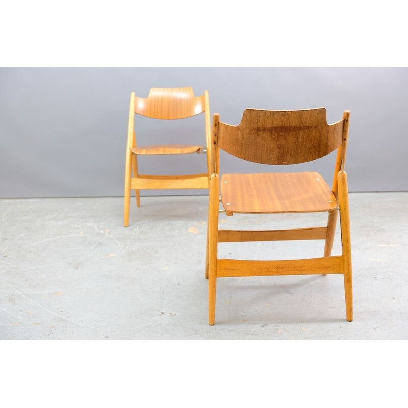 Set of 6 vintage SE18 folding wooden chairs by Egon Eiermann for Wilde and Spieth, Germany