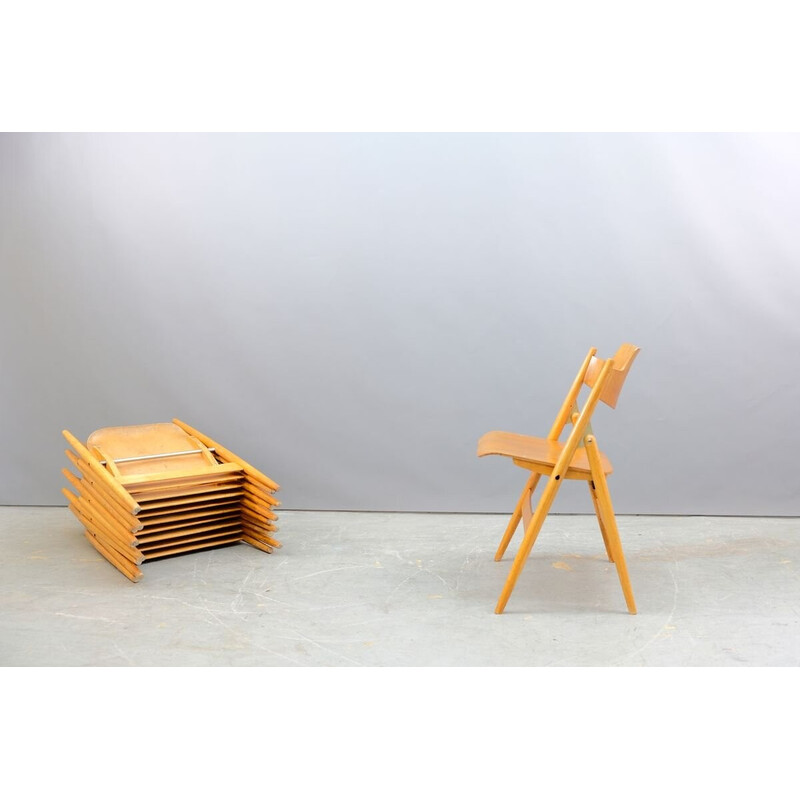 Set of 6 vintage SE18 folding wooden chairs by Egon Eiermann for Wilde and Spieth, Germany