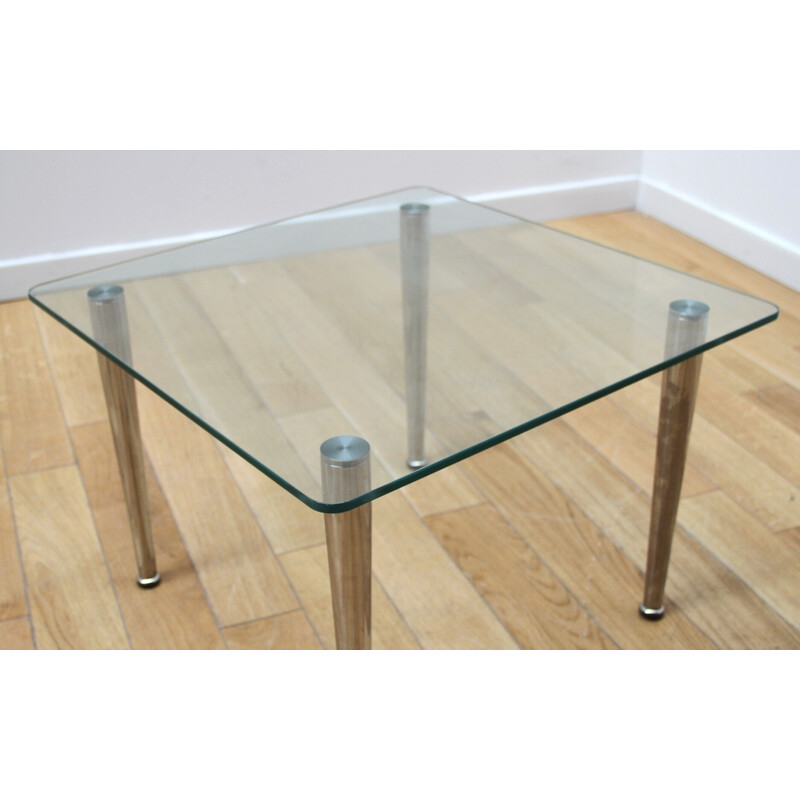 Vintage designer coffee table in glass and chrome metal