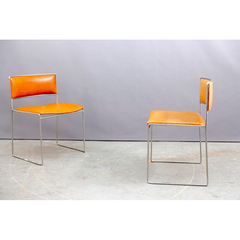 Pair of vintage fabric and iron dining chairs by Preben Fabricius and Jørgen Kastholm for Kill International, Germany