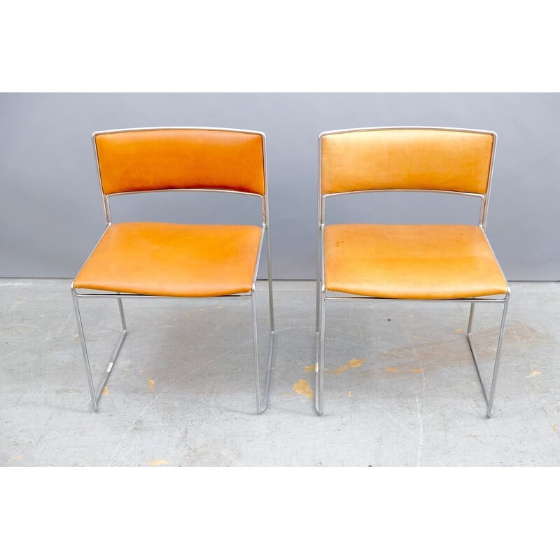 Pair of vintage fabric and iron dining chairs by Preben Fabricius and Jørgen Kastholm for Kill International, Germany