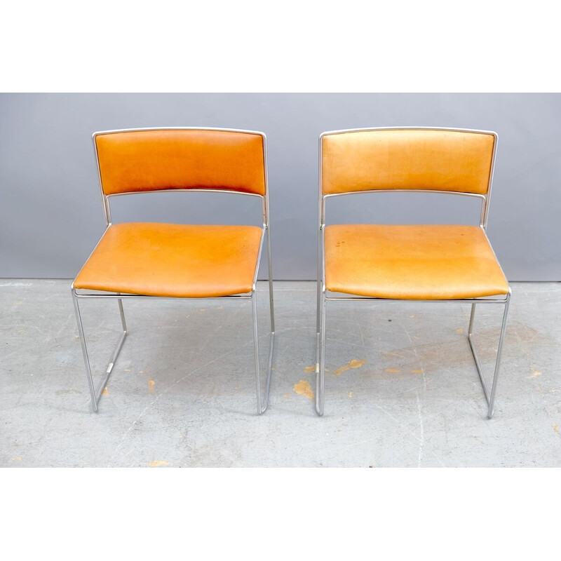 Par de cadeiras de jantar vintage em tecido e ferro de Preben Fabricius e Jørgen Kastholm para a Kill International, Alemanha