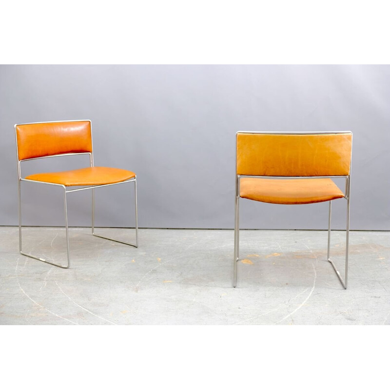Pair of vintage fabric and iron dining chairs by Preben Fabricius and Jørgen Kastholm for Kill International, Germany