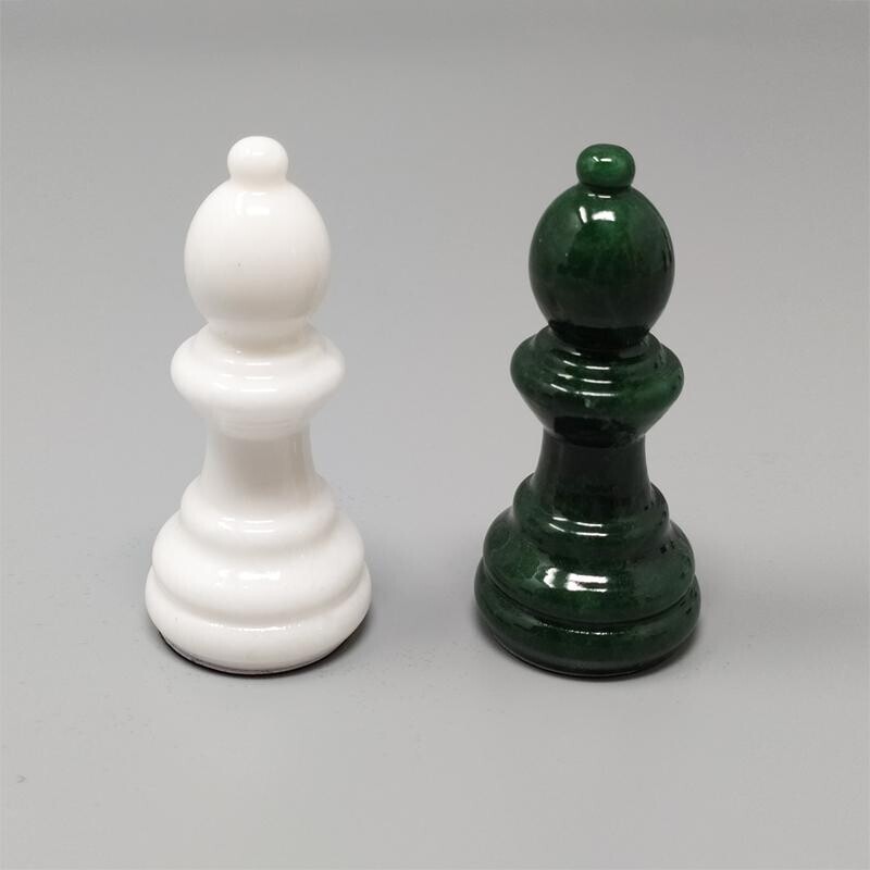 Vintage green and white alabaster chess set, Italy 1970