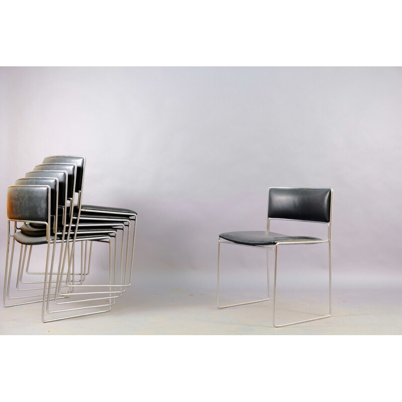 Set of 6 leather and metal dining chairs by Preben Fabricius and Jørgen Kastholm for Kill International, Germany
