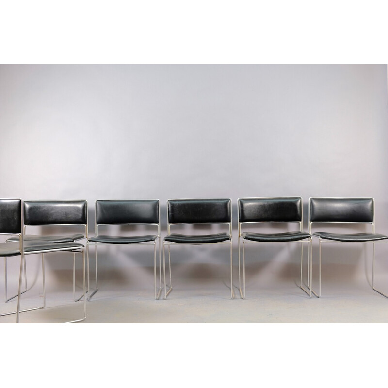 Set of 6 leather and metal dining chairs by Preben Fabricius and Jørgen Kastholm for Kill International, Germany