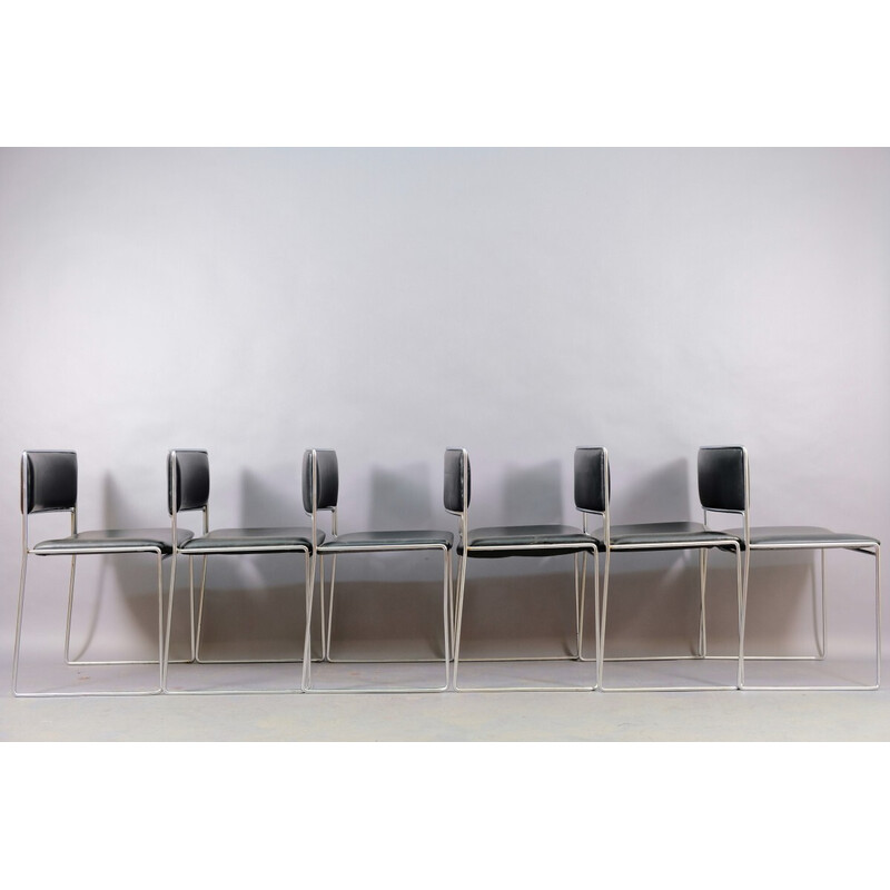 Conjunto de 6 cadeiras de jantar em pele e metal de Preben Fabricius e Jørgen Kastholm para Kill International, Alemanha