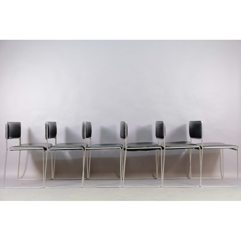 Set of 6 leather and metal dining chairs by Preben Fabricius and Jørgen Kastholm for Kill International, Germany