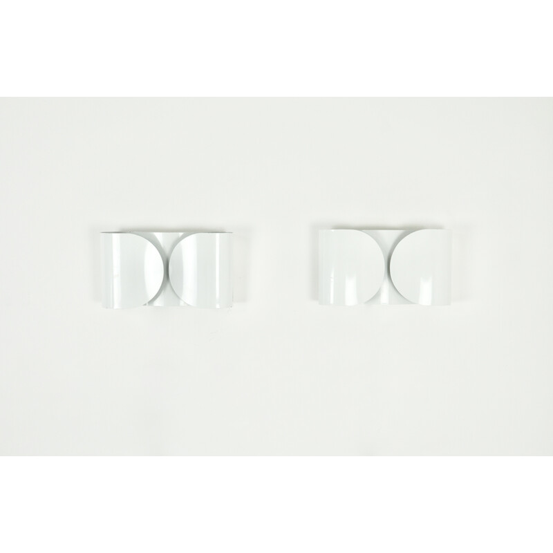 Pair of vintage white metal sconces by Tobia and Afra Scarpa for Flos, 1960