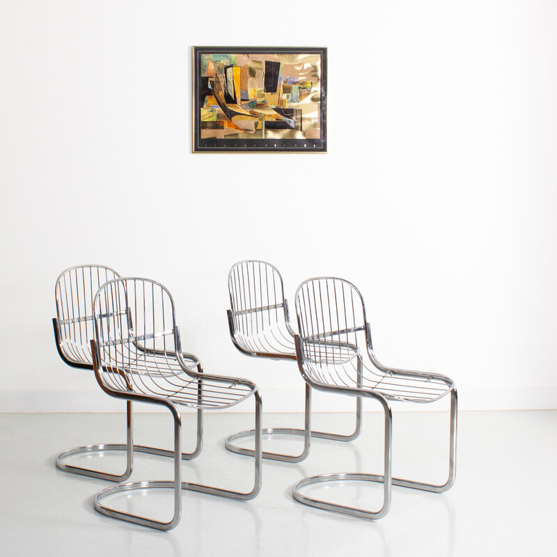 Set of 4 vintage chromed steel chairs by Gastone Rinaldi, Italy 1970