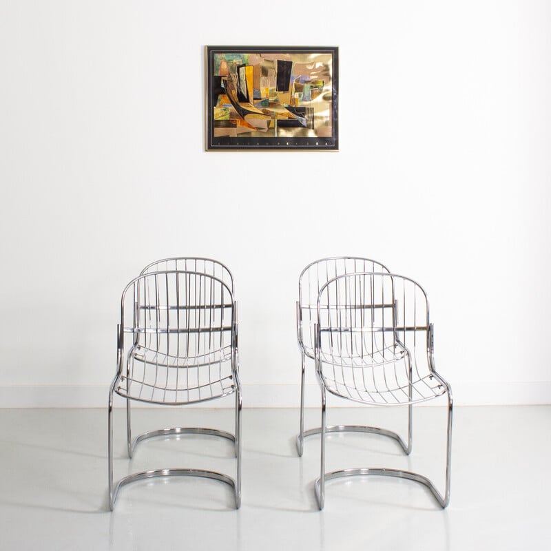 Set of 4 vintage chromed steel chairs by Gastone Rinaldi, Italy 1970