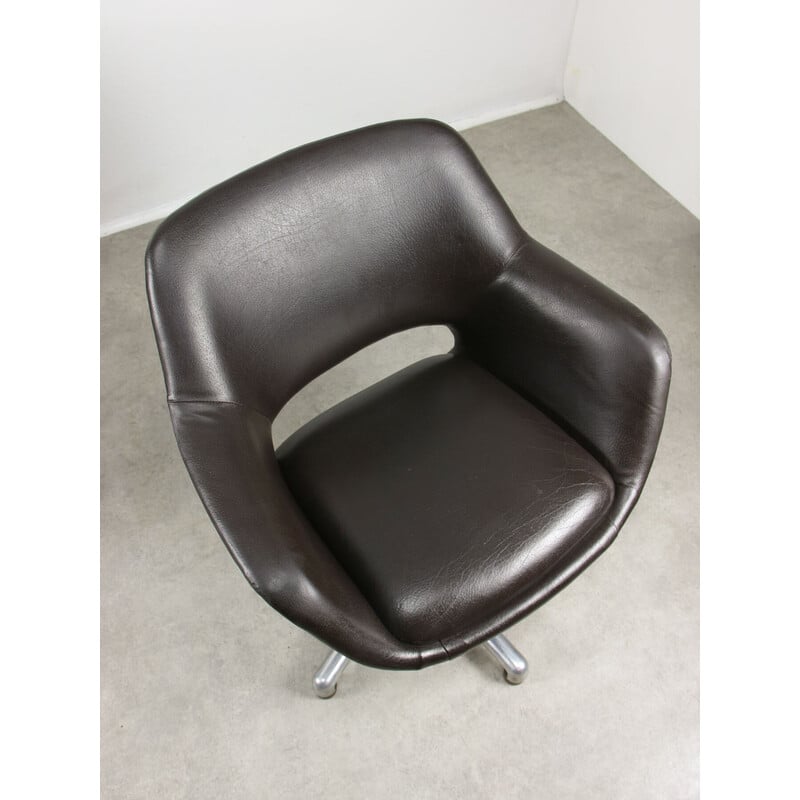 Vintage office chair in chocolate brown leather, Italy