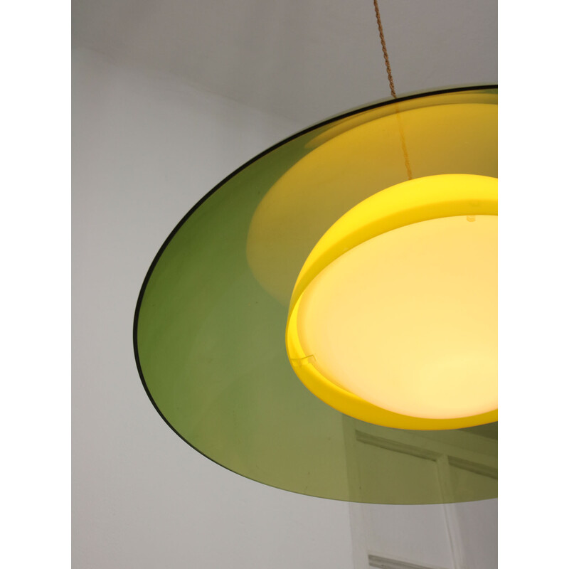 Vintage pendant lamp in plexiglass and brass, Italy