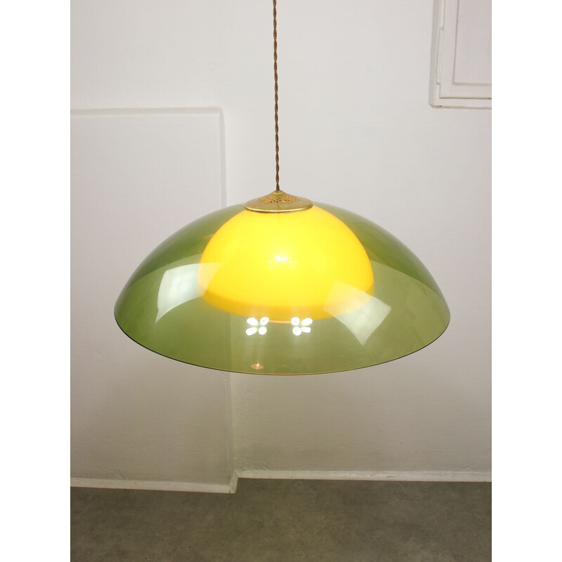 Vintage pendant lamp in plexiglass and brass, Italy