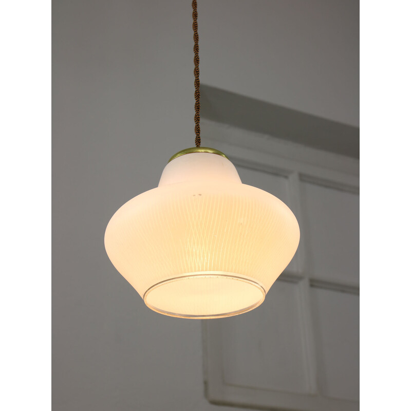 Vintage brass and opaline pendant lamp, Italy